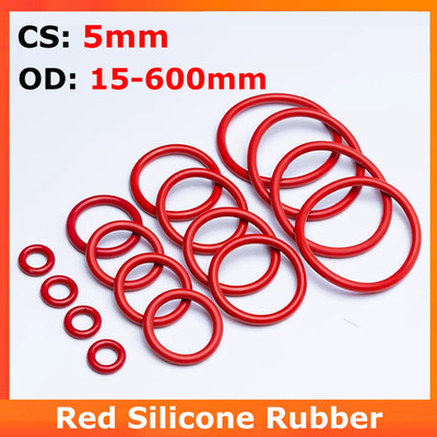 Silikon O-Ringe Dichtring Dichtung Schnurstärke 5mm Außen 15-600mm Rot Gummiring