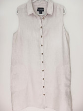 Tahari Sz XL 44" 100% Linen Tan Sleeveless Shirt Dress Button Front Pockets!