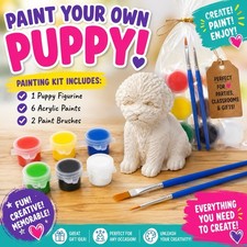 Paint Your Own Puppy Dog Kit Kids Craft Set w/ Paints  Brushes Party Classroom