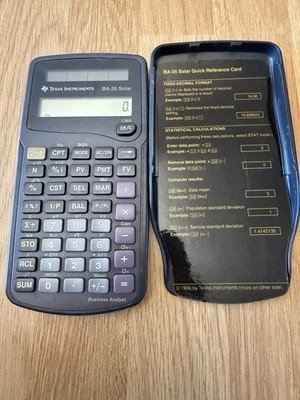 Vintage Texas Instruments BA-35 Solar Business Analyst Taschenrechner Etui & Karte