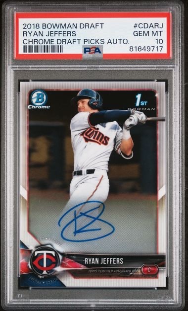 2018 Bowman Draft Chrome Draft Ryan Jeffers Twins RC Rookie AUTO PSA 10