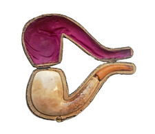 Antique Curved Meerschaum Pipe in Leather Case c1900-1920