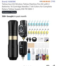 Tattoo Gun Kit Wireless Tattoo Machine Pen Kit w2 Batteries 16 Cartridge Needles