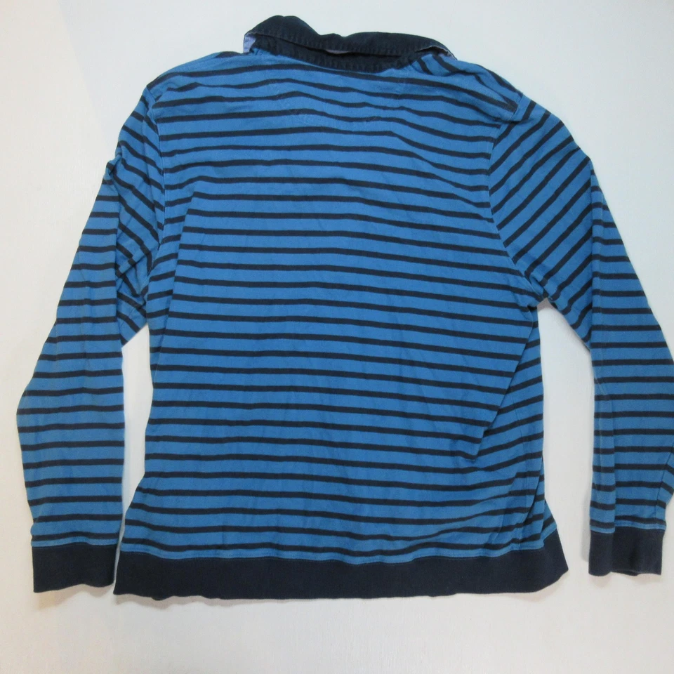 Camisa polo de rugby manga larga a rayas azul negro 2XL algodón LL Bean para hombre Foto 2 de 4