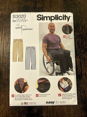 Simplicity Pattern S3020 Unisex Adaptive Jeans Easy To Sew Sizes 44-52 UNCUT