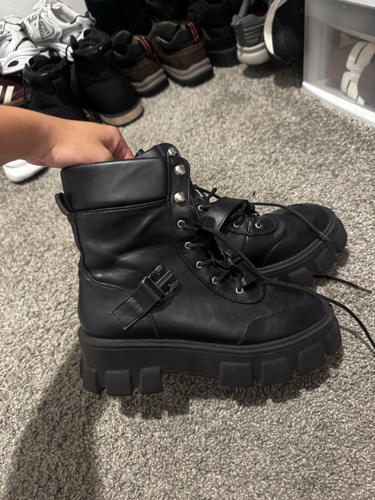 Combat Boots Forever 21 Women's Size 9 Black Lace Up-image