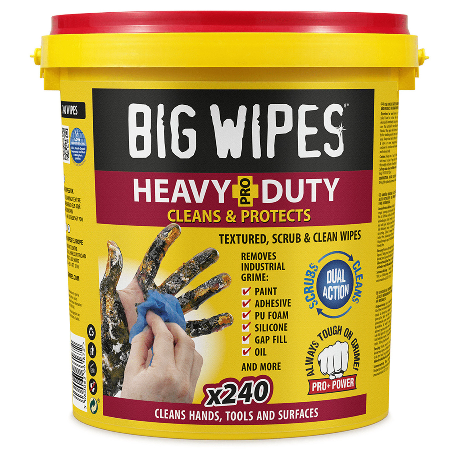 Big Wipes Heavy-Duty Pro+ Wipes - Top (Bucket Of 240) Red - Image 3