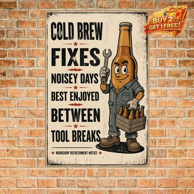 Garage Mechanic Beer Metal Sign Vintage Tool Shop Repair Wall Decor