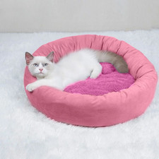 Cozy Round Dog Bed with Pillow, Washable Plush Pet Cuddler for Small Pets