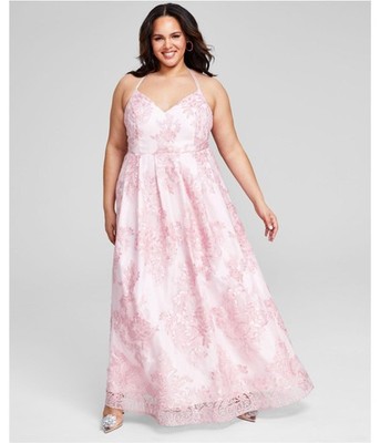 BCX Womens Floral Sequined Gown Dress, pink, Plus Size, 14W
