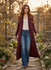 Charlotte Russe M Duster Kimono Top Burgundy Cover Up Witchy Whimsigoth Moody