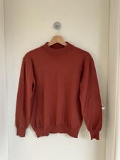 Damen Strick Pullover L Orange Stehkragen Merinowolle Seide Kaschmir