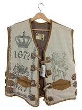 Skandal Münchner Trachten Weste Herren Gr. 44 Beige Wolle Leder Oktoberfest