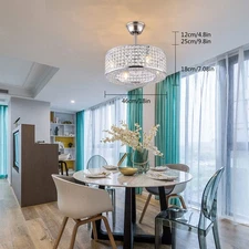 18"Ceiling Fan Lamp Flush Mount Crystal LED Caged Chandelier Bladeless w/ Remote