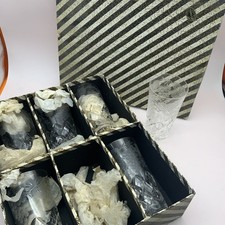 Vintage Brierglass Grape Vine Lead Crystal Cut Glass Tumbler Set X 6 Boxed 1950s