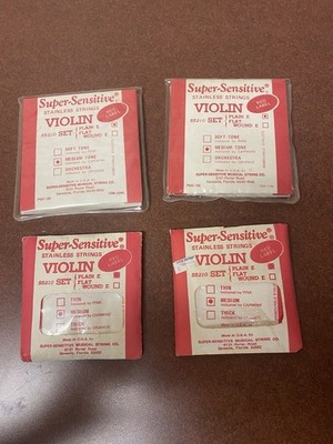 Lot  Of  4 Violin Stainless Strings SuperSensitive Red Label Medium Tone210-214