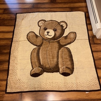 Biederlack Vintage Brown Teddy Bear Plush Throw Blanket Made in USA
