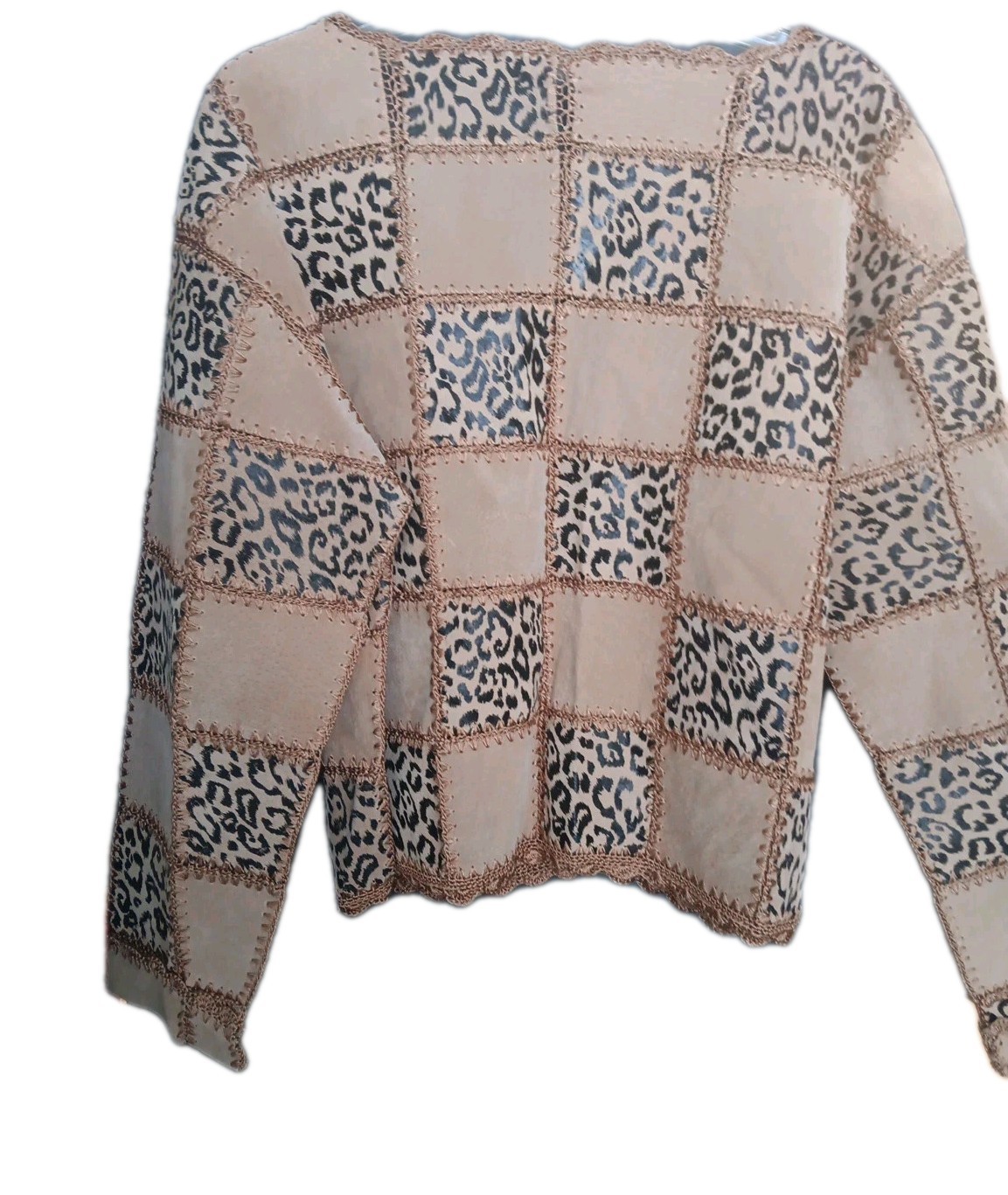 Vintage Brown Suede Leopard Patchwork Jacket Card… - image 13