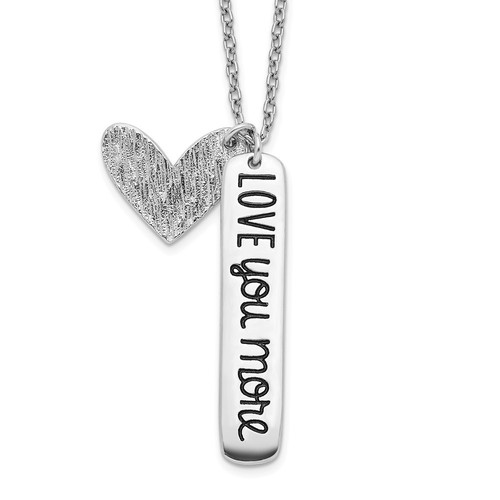 Sterling Silver Rhodium-plated Heart LOVE YOU MORE Necklace 18 In 3.11 g