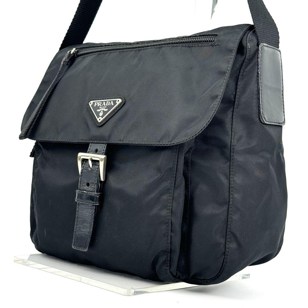 PRADA Triangle Nylon Shoulder Bag Black M Authentic with Proof