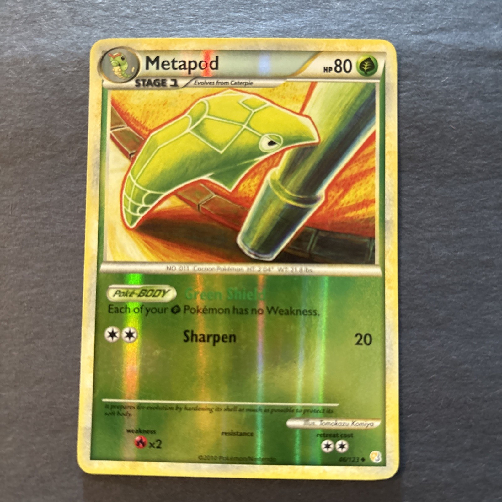 Metapod 46/123 Pokemon HeartGold and SoulSilver Reverse Holo Rare LP