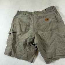 Carhartt Mens B151 LBR Cut Off Canvas Carpenter Shorts Tan Brown 34 Distressed