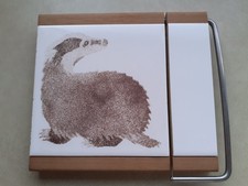 Vintage Wood Wot Knot Badger themed tile cheese board wire cutter