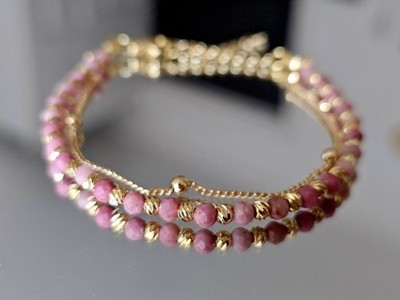 Exquisites zierliches Rhodonit Armband Goldkette Vorsteckarmband