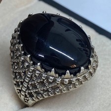 Handmade vintage Black yemeni agate aqeeq Men Ring 925 Sterling Silver         
