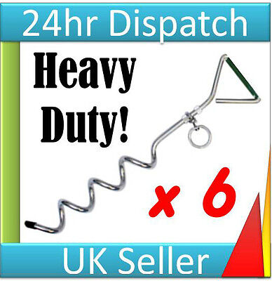 6 x TENT or AWNING PEG PEGS SPIRAL STAKE ANCHOR SCREW TIE DOWN RING Recorded Del