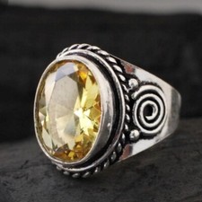 Citrine Gemstone 925 Sterling Silver Handmade Women Ring Gift For Him B-906