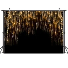  Black and Gold Backdrop Birthday Backdrop Gold Glitter Spot Wedding 7x5ft