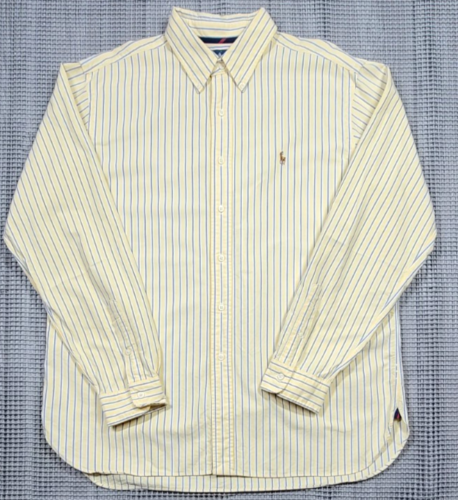 Vtg Polo Ralph Lauren Shirt Mens XL Yellow Blue Striped Oxford Button Up Iconic - Picture 2 of 14