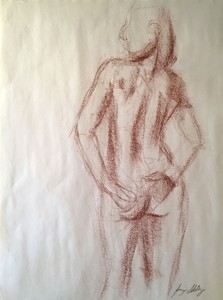 Details About Nude Original Conte Drawing Minimalism Gesture Sketch Female Figure Model Bin