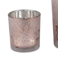 Teelichthalter, Windlicht Schmetterlinge H. 8Cm Rosa Silber Aus Glas Formano F25