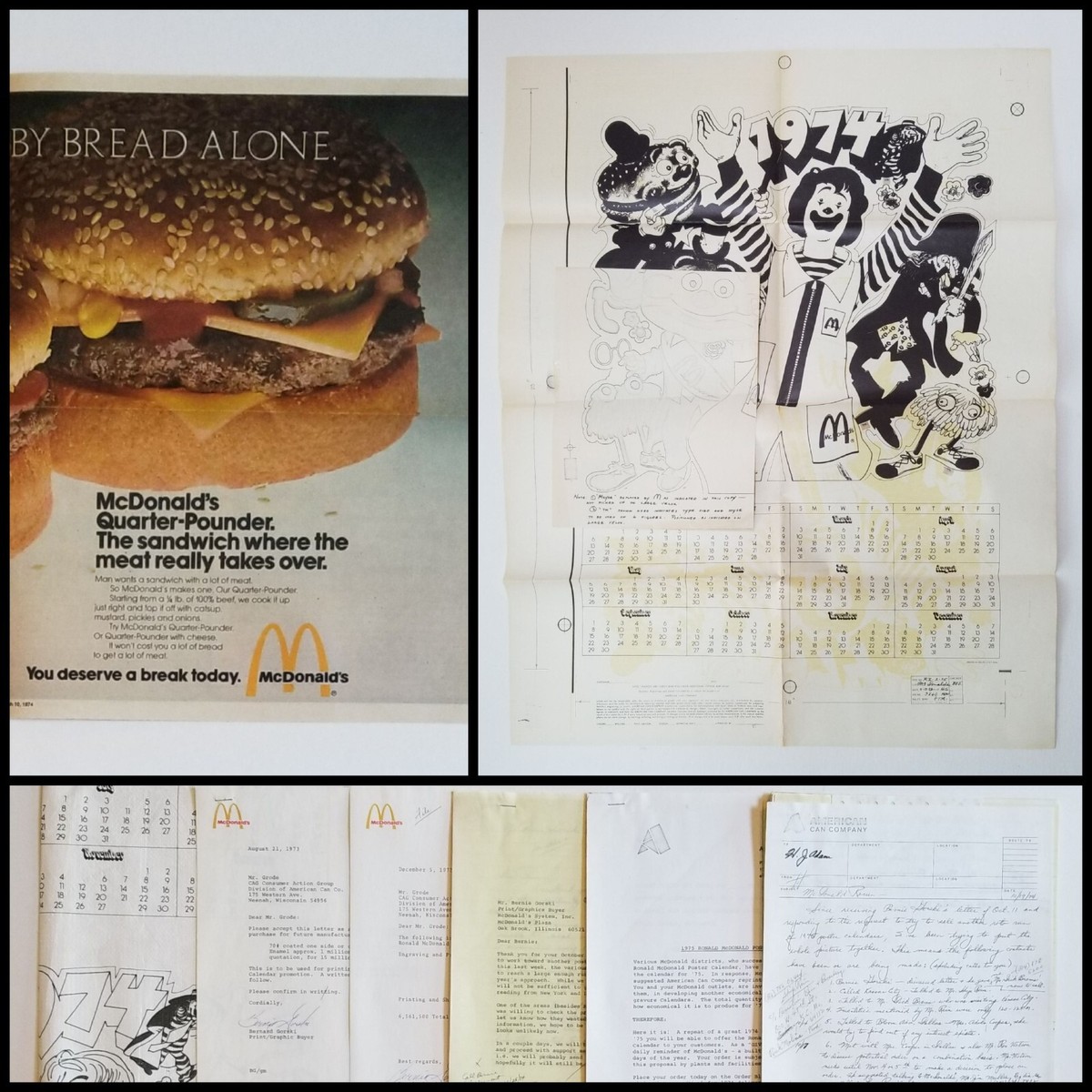 Original 1974 McDonald's Calendar Proof, 29 in by 23 in & Related