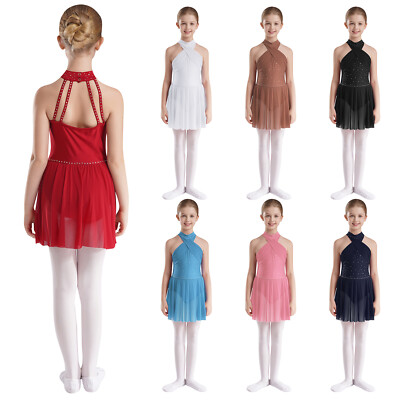 Mädchen Kleid Jugend Tanzbekleidung Mesh Trikot Glänzend Kostüm Lyrisch Kleider