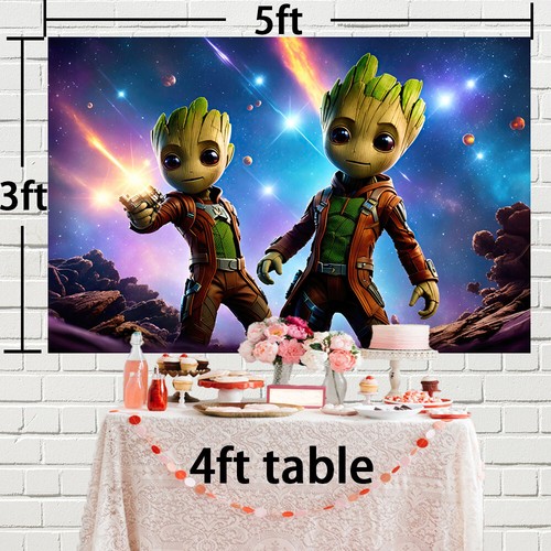 Baby Groot Party Supplies Birthday Backdrop Banner Cartoon Vinyl 5x3ft - Bild 2 von 6