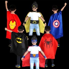 Kids Superhero Cape  Mask Set Boy Girl Superman Batman Hulk Halloween Costume