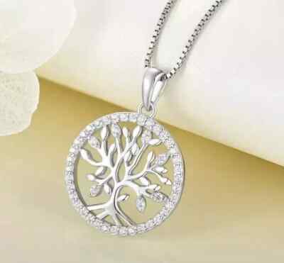 Tree of Life Pendant 14K White Gold Plated 2.00Ct Round Cut Lab-Created Diamond
