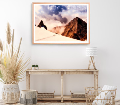 Winter Print, Mountain Wall Art, Cloudy Sky Framed Nature Wall Art, Natural