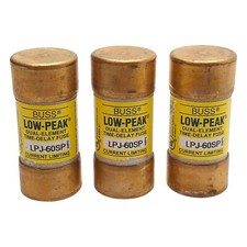 Lot of 3 Bussmann LPJ-60SP Dual-Element Time-Delay Fuse, Class J, 60A 600VAC