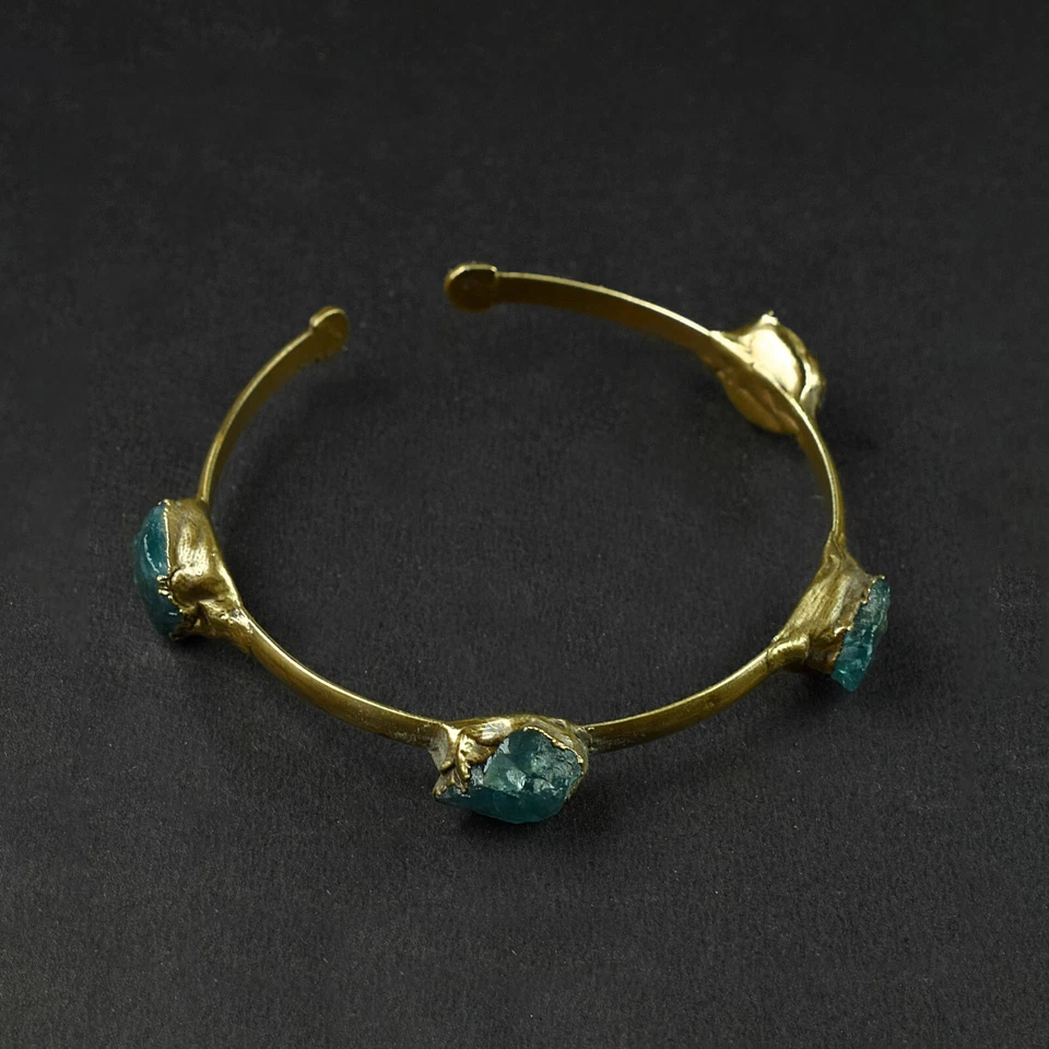 Модная бижутерия браслет-манжета ручной работы позолоченный натуральный необработанный драгоценный камень апатит - Изображение 4 из 4