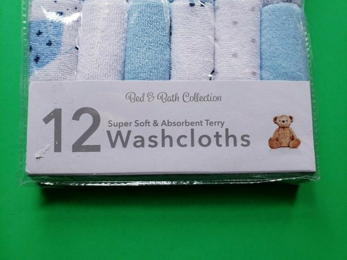 INFANT RENE ROFE BABY BLUE AND WHITE 12 WASHCLOTH SET NEW TERRY ABSORBENT - Picture 5 of 12