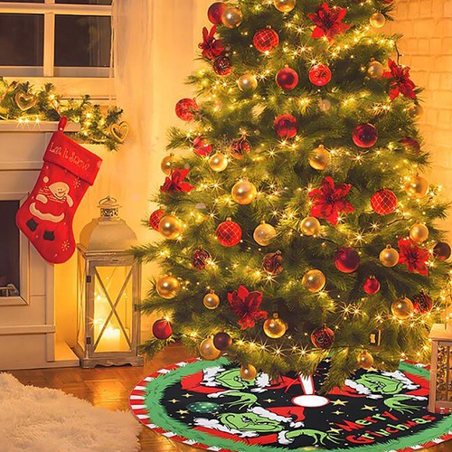 48" Christmas Tree Skirt Base Floor Mat Cover Cartoon GRINCH Xmas Party Ornament - Picture 6 of 7