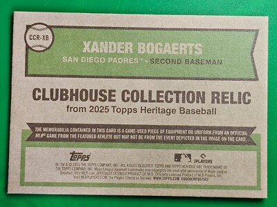 2025 Topps Heritage Xander Bogaerts CLUBHOUSE COLLECTION San Diego