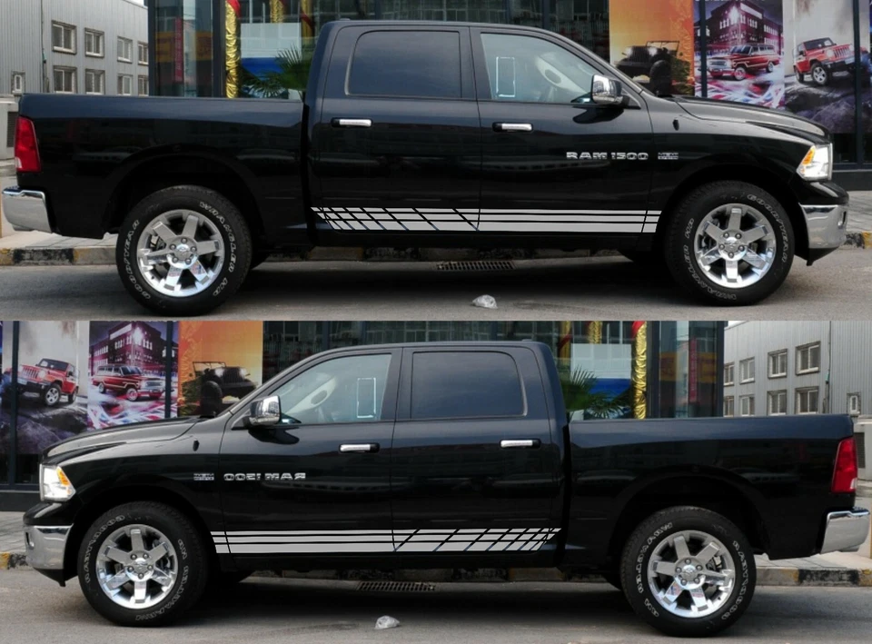 Kit de rayas de carrocería gráfica de calcomanía lateral para Dodge Ram Hemi rejilla cubierta de luz trasera Foto 4 de 4