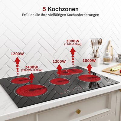 Kochfeld 5 Platten Glaskeramik Kochfeld Autark 77cm Keramikkochfeld Autark 8600W