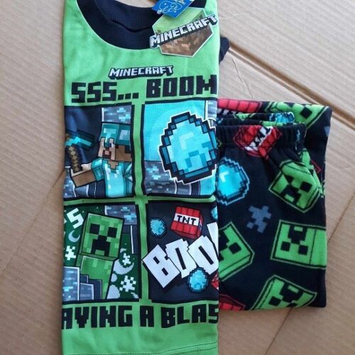 MINECRAFT Pajamas Boys 7/8 NEW Boom L/S Shirt Pants 2 piece Pjs Set NWT Steve - Picture 3 of 4