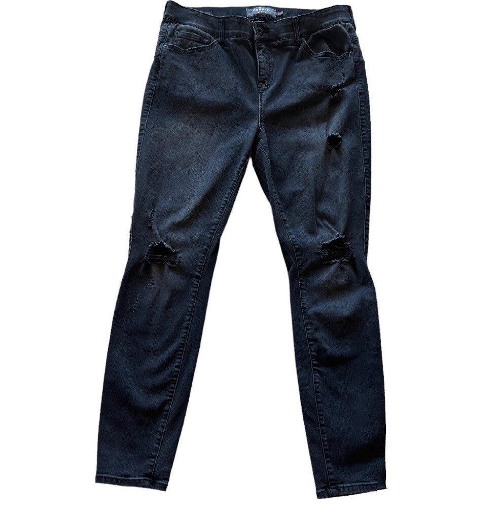 Torrid Premium Bombshell Skinny Black Stretch Jeans Distressed